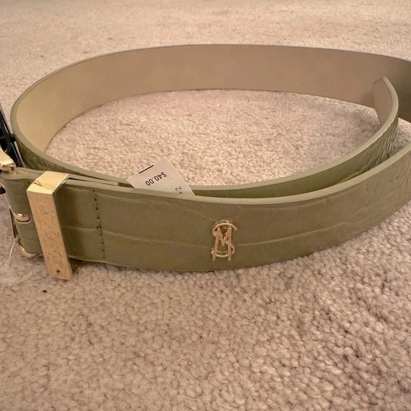 STEVE MADDEN CROCODILE OLIVE GREEN BELT WITH SQUARE GOLD BUCKLE SIZE M - Picture 2 of 10